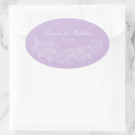 Classic Ornament Pastel Purple Wedding Crest 楕円形シール