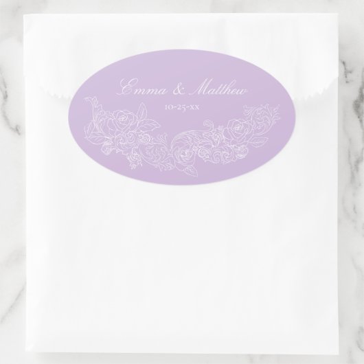 Classic Ornament Pastel Purple Wedding Crest 楕円形シール (バッグ)