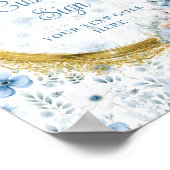 Classic pastel blue flowers gold baby custom sign ポスター (角)