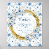 Classic pastel blue flowers gold baby custom sign ポスター (正面)