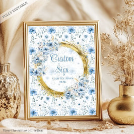 Classic pastel blue flowers gold baby custom sign ポスター