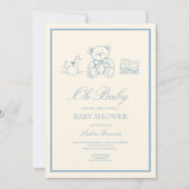 Classic Pastel Blue Teddy Bear Baby Shower 招待状 (正面)