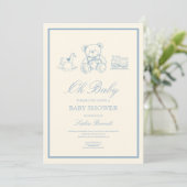 Classic Pastel Blue Teddy Bear Baby Shower 招待状 (スタンド正面)
