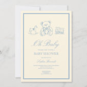Classic Pastel Blue Teddy Bear Baby Shower 招待状 (正面)