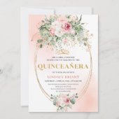 Classic Pastel Pink Rose Gold Quinceañera Invite 招待状 (正面)