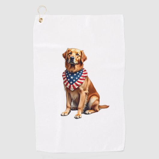 Classic Patriotic Golden Retriever Vintage Shirt 2 ゴルフタオル (正面)