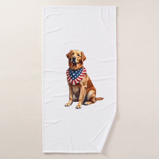 Classic Patriotic Golden Retriever Vintage Shirt 2 バスタオル (バスタオル)