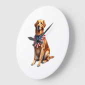 Classic Patriotic Golden Retriever Vintage Shirt 2 ラージ壁時計 (傾斜)