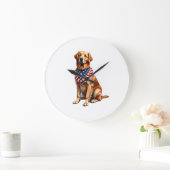 Classic Patriotic Golden Retriever Vintage Shirt 2 ラージ壁時計 (ホーム)