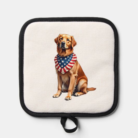 Classic Patriotic Golden Retriever Vintage Shirt 2 鍋敷き (正面)