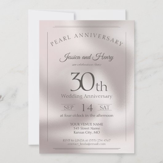Classic Pearl 30th wedding anniversary 招待状 (正面)