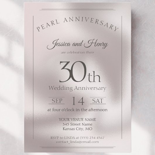 Classic Pearl 30th wedding anniversary 招待状
