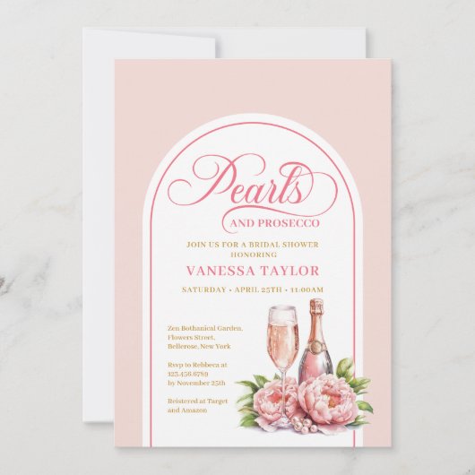 Classic Pearls and Prosecco Bridal Shower Card 招待状 (正面)