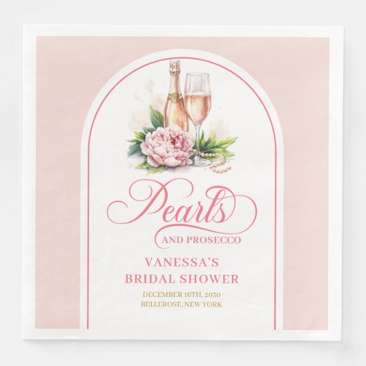 Classic pearls and prosecco napkins editable  (正面)