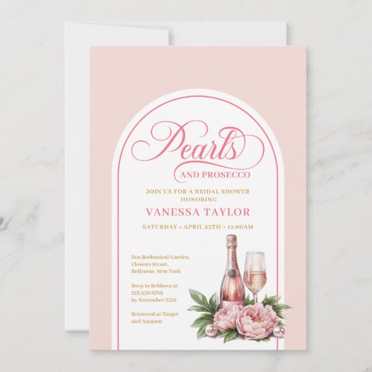 Classic Pearls and Prosecco Shower Invite Card 招待状 (正面)