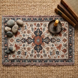 Classic Persian Floral Warm Rust and Navy Ivory スローブランケット