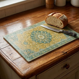 Classic Persian Mustard with Teal Floral Accents カッティングボード