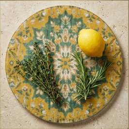 Classic Persian Mustard with Teal Floral Accents カッティングボード