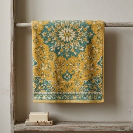 Classic Persian Mustard with Teal Floral Accents ゴルフタオル