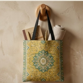 Classic Persian Mustard with Teal Floral Accents トートバッグ