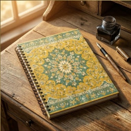 Classic Persian Mustard with Teal Floral Accents ノートブック