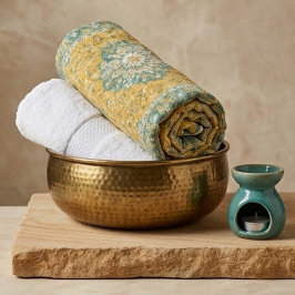Classic Persian Mustard with Teal Floral Accents ビーチタオル