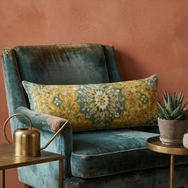 Classic Persian Mustard with Teal Floral Accents ボディピロー