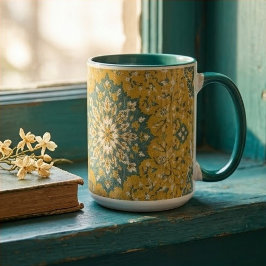 Classic Persian Mustard with Teal Floral Accents マグカップ