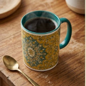 Classic Persian Mustard with Teal Floral Accents マグカップ