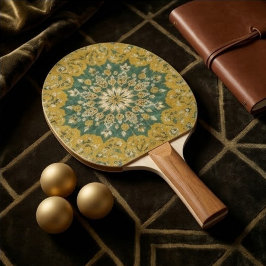 Classic Persian Mustard with Teal Floral Accents 卓球ラケット
