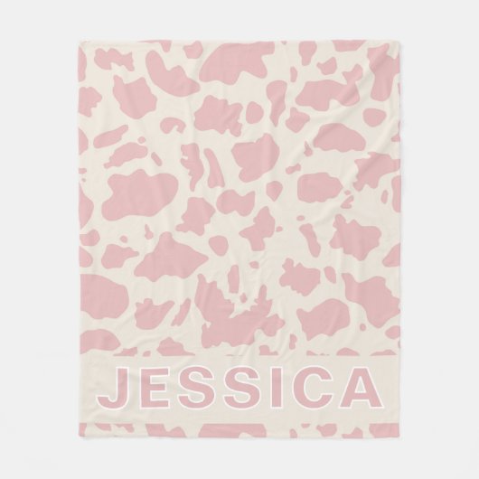Classic Personalized Pink Cow Print フリースブランケット (正面)