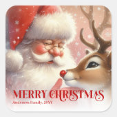 Classic Personalized Santa Rudolph Christmas Kids スクエアシール (正面)