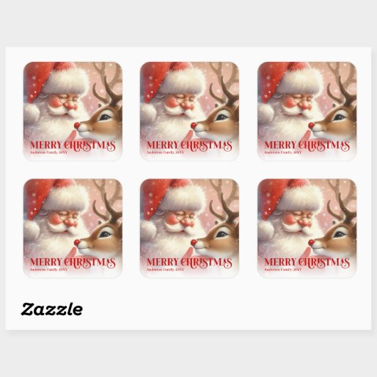 Classic Personalized Santa Rudolph Christmas Kids スクエアシール (シート)