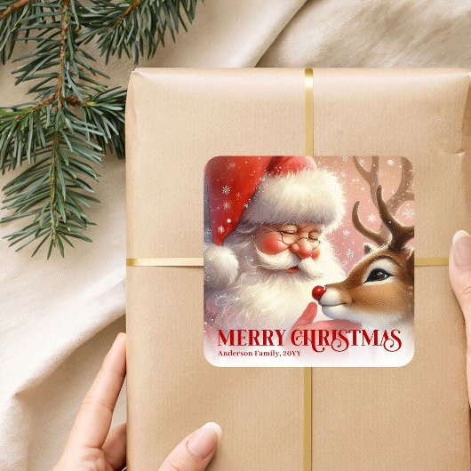 Classic Personalized Santa Rudolph Christmas Kids スクエアシール