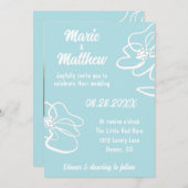 Classic Photo Aqua Blue Floral Wedding Invitation 招待状 (正面/裏面)