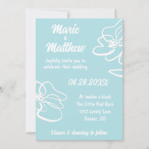 Classic Photo Aqua Blue Floral Wedding Invitation