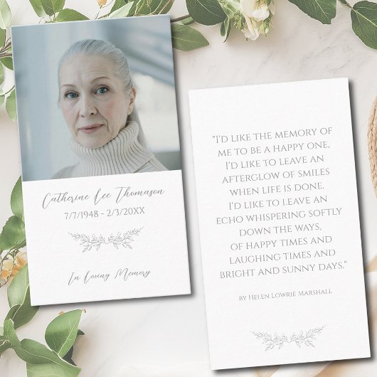 Classic Photo Elegant Floral Funeral Prayer Card 名刺
