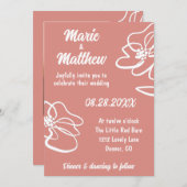 Classic Photo Pale Coral Floral Wedding Invitation 招待状 (正面/裏面)