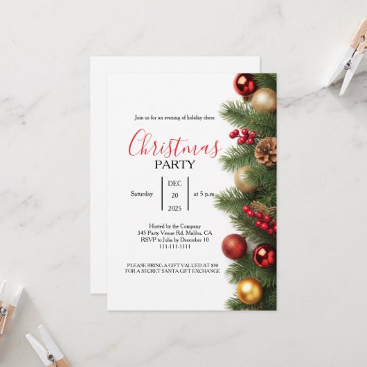 Classic Pine Company Christmas Party Invitation 招待状 (正面/裏面インサイチュ)