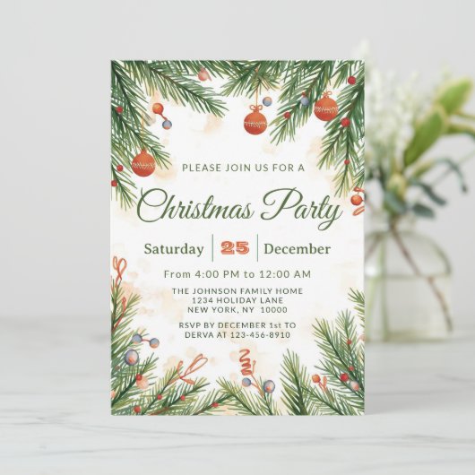 Classic Pine & Ornament Christmas Party 招待状 (スタンド正面)