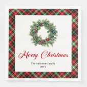 Classic Pine Wreath Christmas Napkin Custom Name (正面)