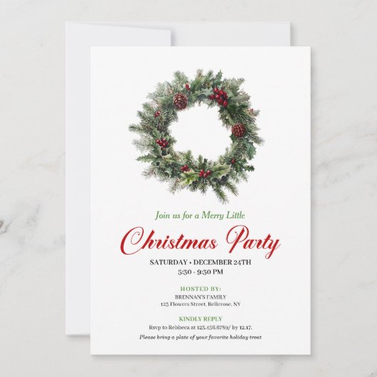 Classic Pine Wreath Christmas Party Editable 招待状 (正面)