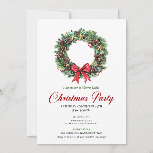 Classic Pine Wreath Christmas Party Invitation 招待状 (正面)