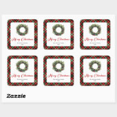 Classic Pine Wreath Christmas Sticker Custom Name スクエアシール (シート)