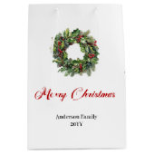 Classic pine wreath gift bag personalized for you ミディアムペーパーバッグ (正面)