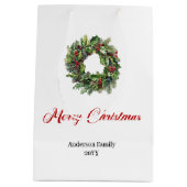 Classic pine wreath gift bag personalized for you ミディアムペーパーバッグ (裏面)