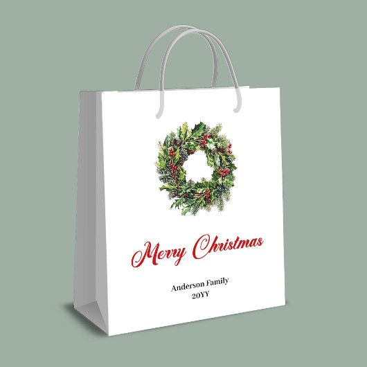 Classic pine wreath gift bag personalized for you ミディアムペーパーバッグ