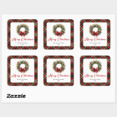 Classic Pine Wreath Holiday Sticker Custom Name スクエアシール (シート)