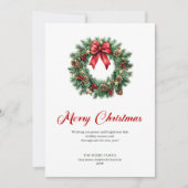 Classic Pine Wreath Watercolor Christmas Greeting シーズンカード (正面)