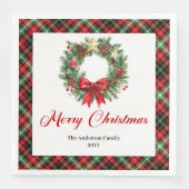 Classic Pine Wreath Watercolor Christmas Napkins (正面)